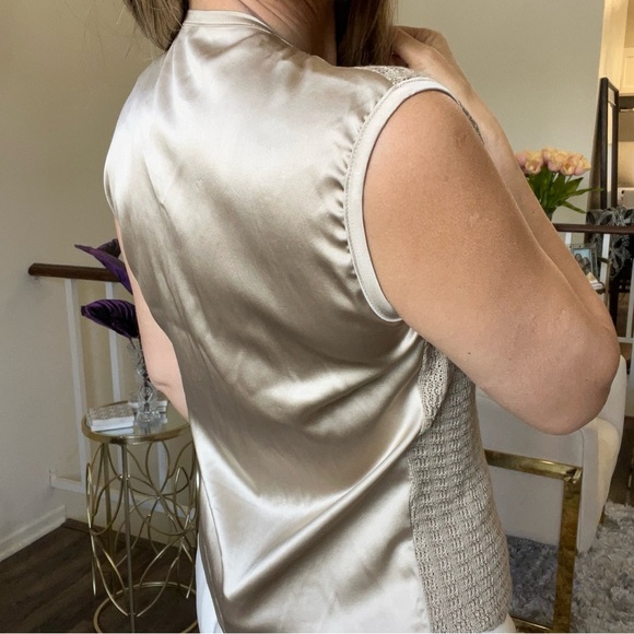 Joseph Aboud Vintage Beige Sleeveles V Neck Silk Rayon Blouse Knit Top Casual 12 - Picture 4 of 13